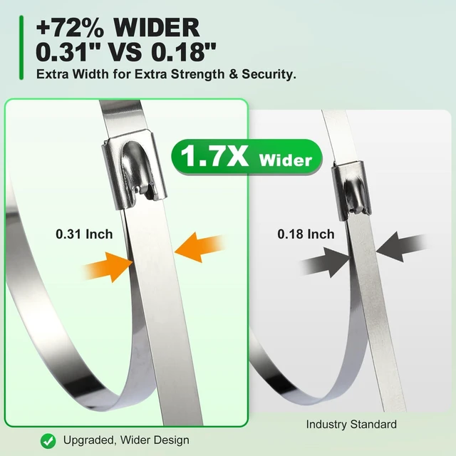 Alt view image 3 of 7 - Extra-Wide Metal Zip Ties 15.8 Inch - 304 Stainless Steel Zip Ties Heavy Duty 200pcs Self-Locking Cable Ties for Chain Link Fence/Outdoor/Electrical/Farms 300lb Capacity (0.31"W)