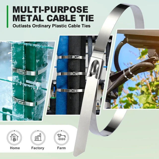 Alt view image 5 of 7 - Extra-Wide Metal Zip Ties 15.8 Inch - 304 Stainless Steel Zip Ties Heavy Duty 200pcs Self-Locking Cable Ties for Chain Link Fence/Outdoor/Electrical/Farms 300lb Capacity (0.31"W)