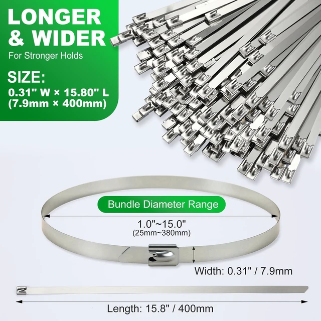 Alt view image 6 of 7 - Extra-Wide Metal Zip Ties 15.8 Inch - 304 Stainless Steel Zip Ties Heavy Duty 200pcs Self-Locking Cable Ties for Chain Link Fence/Outdoor/Electrical/Farms 300lb Capacity (0.31"W)