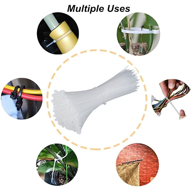 Alt view image 2 of 6 - Self Locking Nylon Cable Zip Ties,4 6 8 10 12 Inches,Width 0.16inch,500Pcs HeavyDuty Wire Tie Wraps for Home,Office,Garden,Garage,Workshop (White)