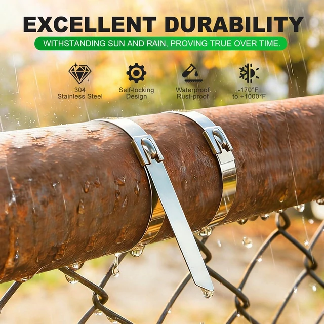 Alt view image 2 of 7 - Extra-Wide Metal Zip Ties 15.8 Inch - 304 Stainless Steel Zip Ties Heavy Duty 200pcs Self-Locking Cable Ties for Chain Link Fence/Outdoor/Electrical/Farms 300lb Capacity (0.31"W)