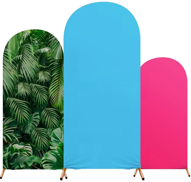 Main image of Set of 3 Hawaii Arch Backdrop Cover, Rose Red, Blue, Hawaii Sizes 4ft 5ft 6ft for Stands, Princess Beach Party Decorations, Fitted Spandex Stretch Fabric, Reusable Summer Setup
