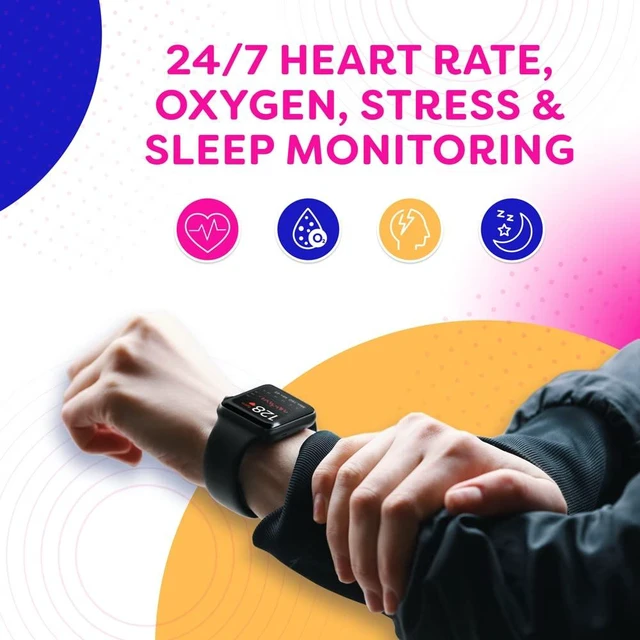 Alt view image 3 of 7 - Go VeryFit 1.69" Smart Watch - Heart Rate Blood Oxygen Saturation Sleep Monitor - Step Counter Pedometer - 5ATM Exercise Activity Fitness Tracker Watches for Men Women (Black)