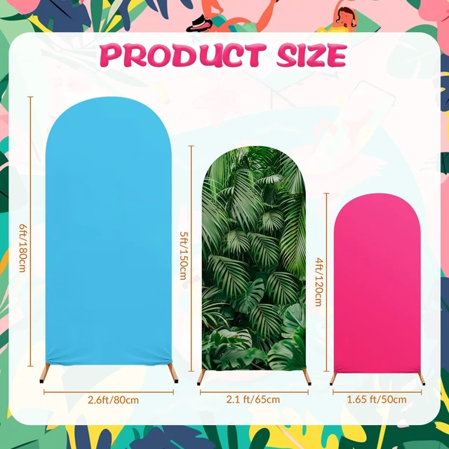 Alt view image 4 of 6 - Set of 3 Hawaii Arch Backdrop Cover, Rose Red, Blue, Hawaii Sizes 4ft 5ft 6ft for Stands, Princess Beach Party Decorations, Fitted Spandex Stretch Fabric, Reusable Summer Setup