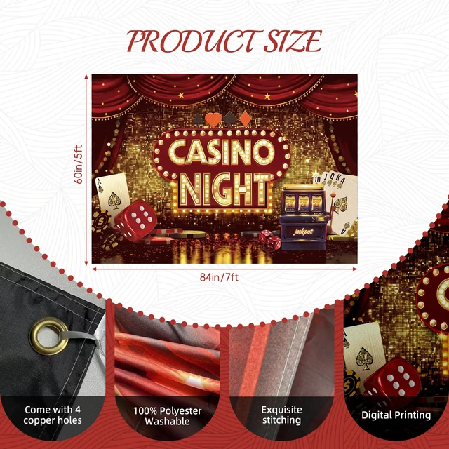 Alt view image 2 of 6 - Casino Theme Party Decorations Kit with Casino Night Backdrop Red Dice Treat Boxes, Poker Tablecloth and Balloon Garland for Las Vegas Night Adult Birthday Event Decor