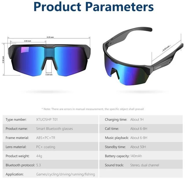 Alt view image 4 of 7 - Bluetooth Cycling Sunglasses for Adults, Smart Sports Glasses Sports sunglasses with Stereo Sound Speakers, UV400 Protection, Voice Assistant and Ergonomic Design, for Outdoor Activities