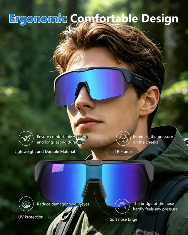 Alt view image 5 of 7 - Bluetooth Cycling Sunglasses for Adults, Smart Sports Glasses Sports sunglasses with Stereo Sound Speakers, UV400 Protection, Voice Assistant and Ergonomic Design, for Outdoor Activities