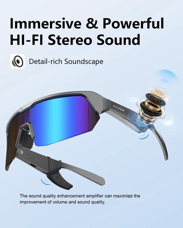 Alt view image 3 of 7 - Bluetooth Cycling Sunglasses for Adults, Smart Sports Glasses Sports sunglasses with Stereo Sound Speakers, UV400 Protection, Voice Assistant and Ergonomic Design, for Outdoor Activities