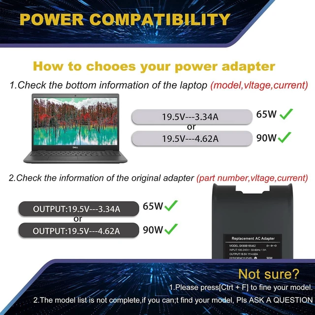 Alt view image 2 of 7 - 90W Laptop Charger Compatible with Dell Latitude E6430 E6440 E6410 E6420 E6230 E6330 E6400 E6500 E6520 E6530 E7440, Precision M2400 M4400,Latitude 5480 5580 7280 7490 Upgrade Power Adapter