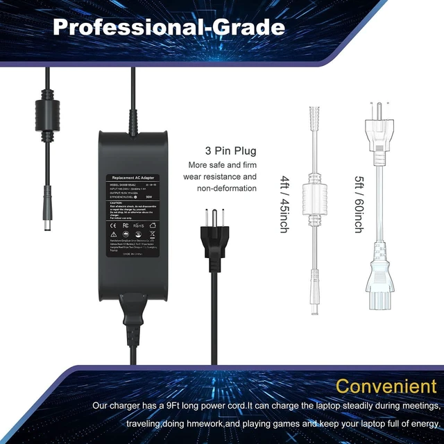 Alt view image 4 of 7 - 90W Laptop Charger Compatible with Dell Latitude E6430 E6440 E6410 E6420 E6230 E6330 E6400 E6500 E6520 E6530 E7440, Precision M2400 M4400,Latitude 5480 5580 7280 7490 Upgrade Power Adapter