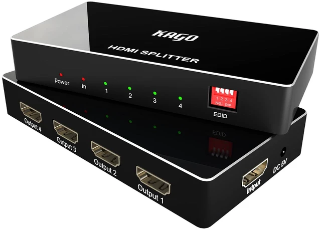Main image of 4K@60Hz 4 Port HDMI Splitter 1x4 with Smart EDID HDR & 1080P@120Hz, 18Gbps HDCP 2.2 Pass-Through, Dolby Audio, Plug & Play, Metal Housing