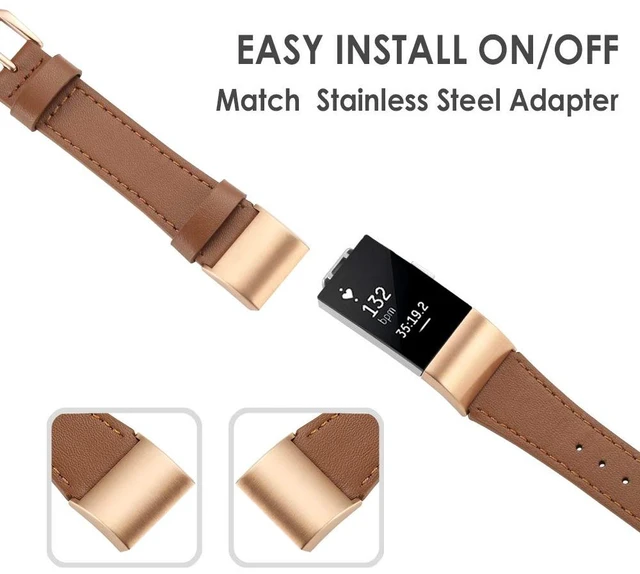 Alt view image 5 of 5 - Leather Band Compatible with Fitbit Charge 2, Genuine Leather Wristband Strap Replacement for Fitbit Charge 2