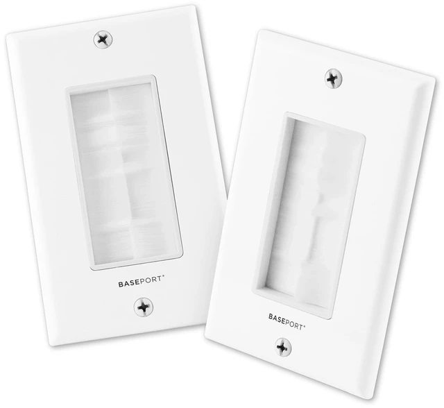 Main image of TRADESAFE Brush Wall Plate Cable Pass Through, Hide Wires In Wall, 2 pack For In-Wall Cable Management, White Single Gang Brush Plate with Low Voltage Mounting Bracket, ETL-Listed