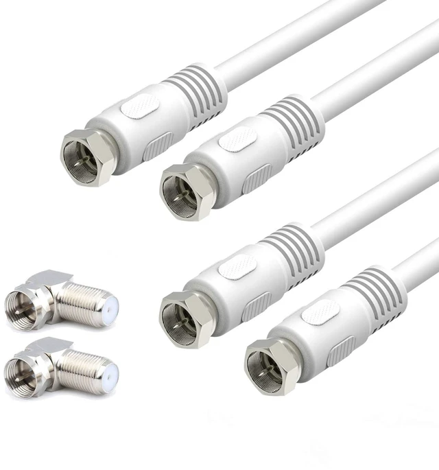 Main image of Coaxial Cable 3 feet, RG6 Coaxial Cable, 2 Pack White 75 Ohm Quad Shield TV Antenna Cables with F-Male Connectors, Ideal for TV DVR Satellite