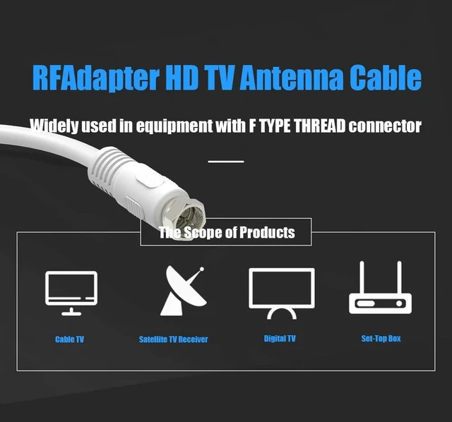 Alt view image 5 of 7 - Coaxial Cable 3 feet, RG6 Coaxial Cable, 2 Pack White 75 Ohm Quad Shield TV Antenna Cables with F-Male Connectors, Ideal for TV DVR Satellite