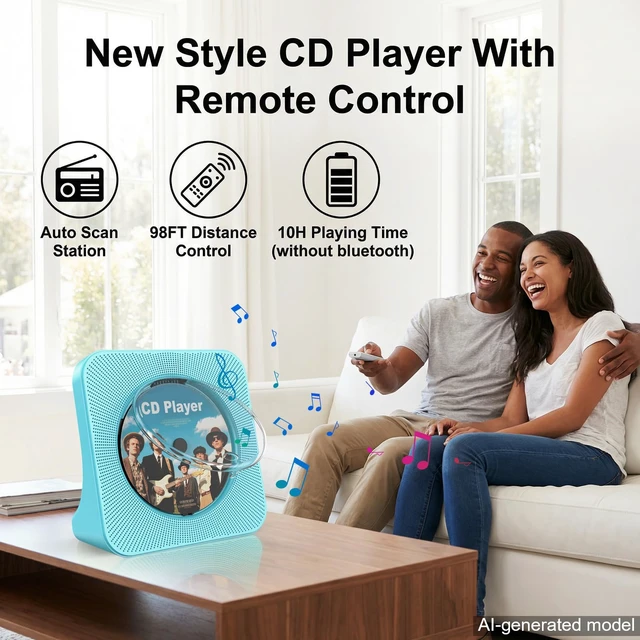 Alt view image 2 of 7 - CD Player for Home with Bluetooth, Desktop Portable CD Player Built-in HiFi Sound Speakers, CD Music Player with FM Radio, Remote Control,Gifts for CD Music Lovers Birthday Christmas-Blue