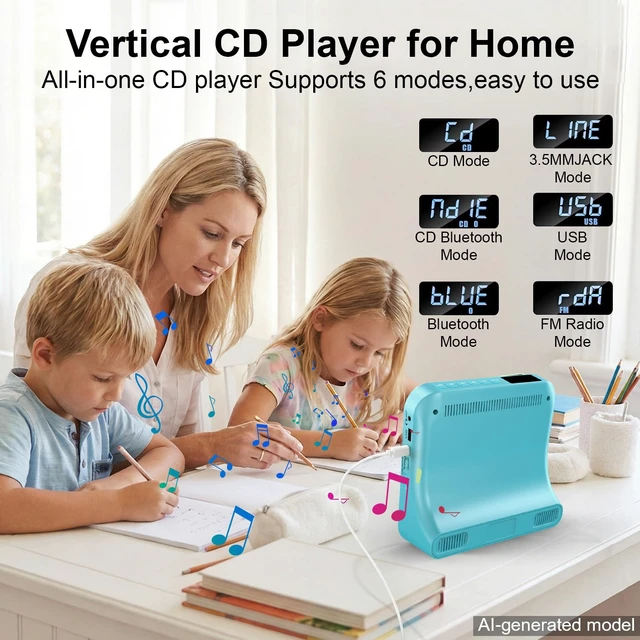 Alt view image 4 of 7 - CD Player for Home with Bluetooth, Desktop Portable CD Player Built-in HiFi Sound Speakers, CD Music Player with FM Radio, Remote Control,Gifts for CD Music Lovers Birthday Christmas-Blue