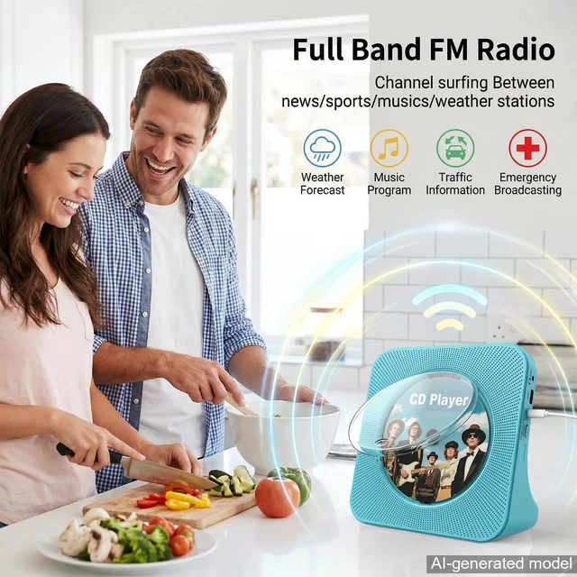 Alt view image 5 of 7 - CD Player for Home with Bluetooth, Desktop Portable CD Player Built-in HiFi Sound Speakers, CD Music Player with FM Radio, Remote Control,Gifts for CD Music Lovers Birthday Christmas-Blue