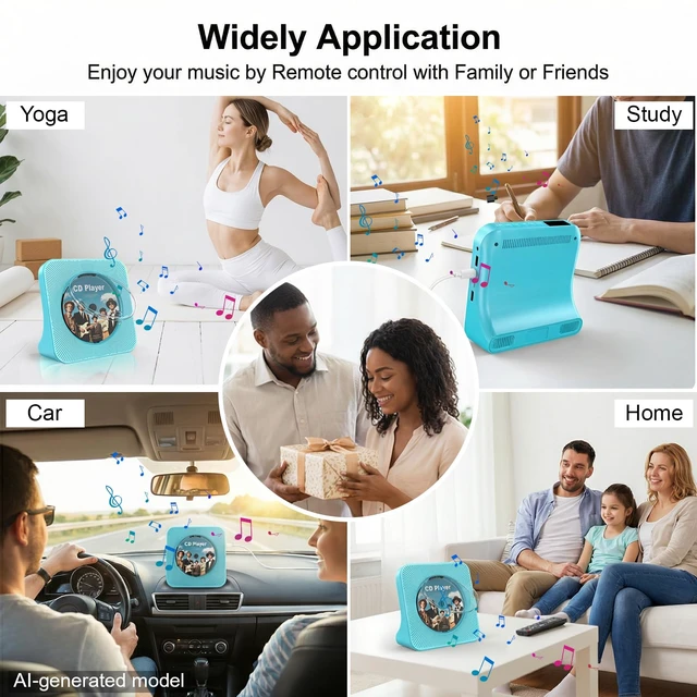 Alt view image 6 of 7 - CD Player for Home with Bluetooth, Desktop Portable CD Player Built-in HiFi Sound Speakers, CD Music Player with FM Radio, Remote Control,Gifts for CD Music Lovers Birthday Christmas-Blue