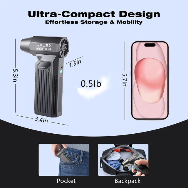 Alt view image 6 of 7 - Airflex Turbo Compressed Air Duster 120,000 RPM Electric Air Duster, Reusable Cordless Blower Replaces Canned Air for Keyboard, PC, Car, Electronics Cleaning (Black)