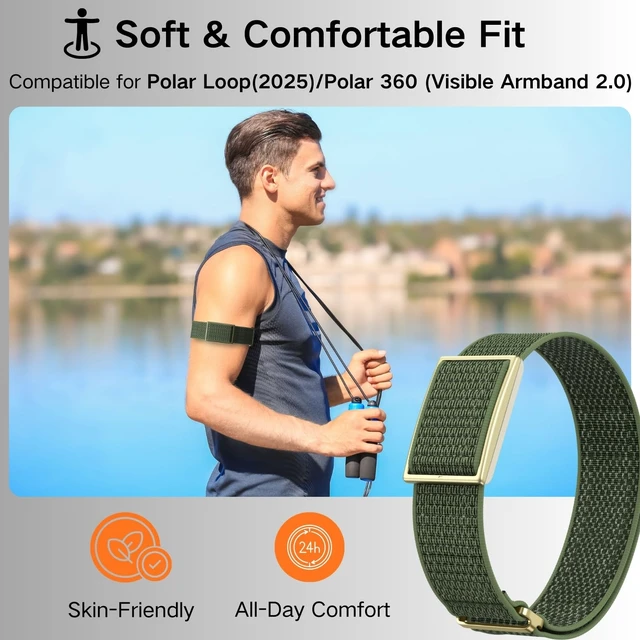 Alt view image 7 of 7 - Bicep Bands Compatible for Polar Loop (2025) / Visible Armband 2.0 Straps Nylon Hook & Loop Weave Breathable Replacement Sport Arm/Ankle Wristbands with Buckle-No Tracker