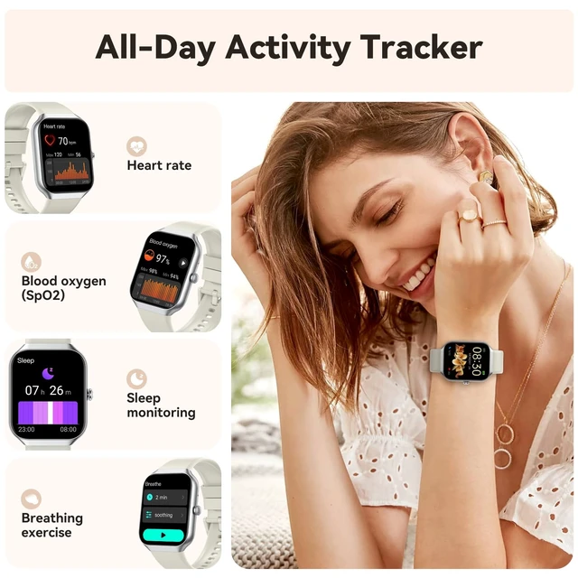 Alt view image 3 of 7 - Smart Watch for Women, Fitness Trackers with Heart Rate/Sleep Monitor/Pedometer, Smartwatch with Calls/Messages/Notifications, IP68 Waterproof Fitness Watch (White)