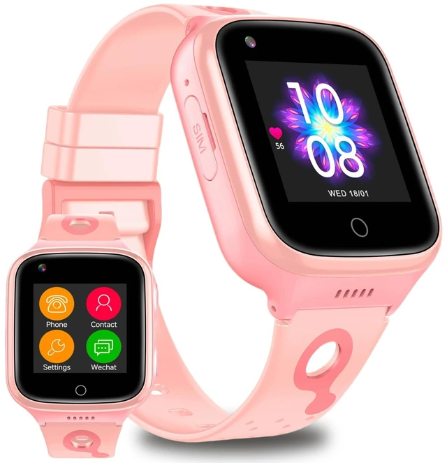 Main image of Kids GPS Smart Watch 4G Calling Whatsapp Line Facebook Worldwide Tracker Real-time Tracking Phone Video Voice Message Chat SOS Alarm Geo-Fence Pedometer Anti-Lost for 3-15 Boys Girls (Pink)