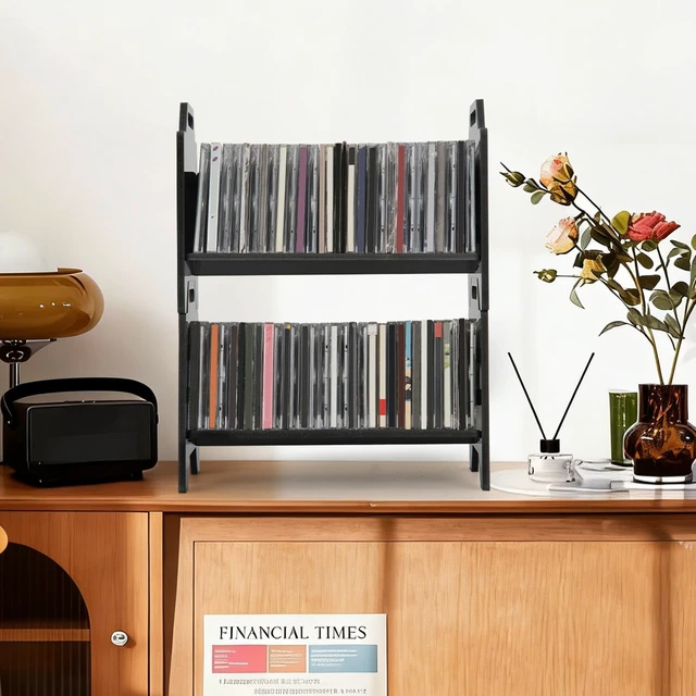 Alt view image 7 of 7 - 2 Pack Stackable CD Holder Organizer Rack, CD Storage Tower Shelf Holds up to 56 CD Cases, Jewel Case Display Stand Fit for Theatre Room - Black