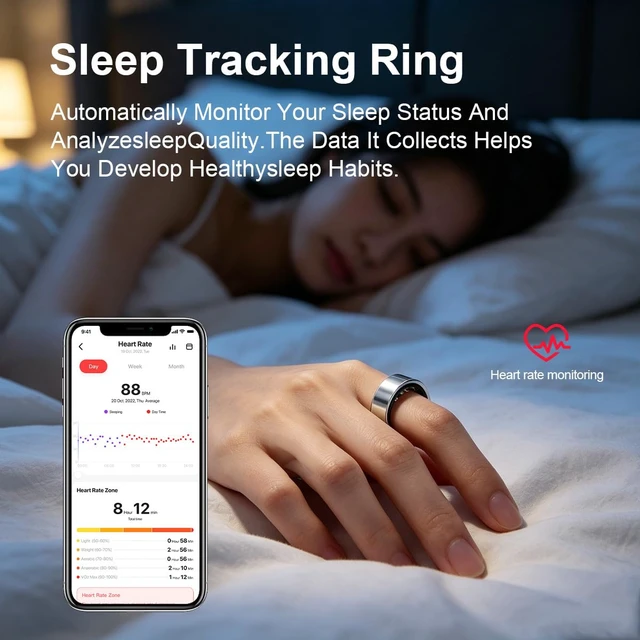 Alt view image 5 of 7 - Smart Ring for Women Men Health Tracker Ring No APP Fee 7-Day Battery Life IP68 Waterproof Sleep Step Monitor(Silver, 7)