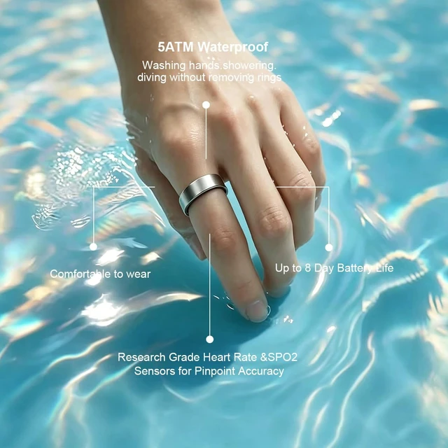Alt view image 6 of 7 - Smart Ring for Women Men Health Tracker Ring No APP Fee 7-Day Battery Life IP68 Waterproof Sleep Step Monitor(Silver, 7)