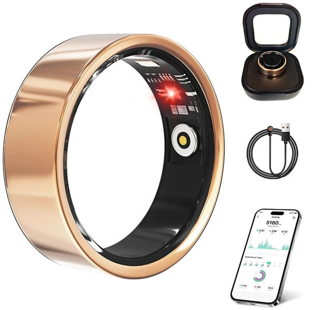 Main image of Smart Ring for Women Men Health Tracker Ring No APP Fee 7-Day Battery Life IP68 Waterproof Sleep Step Monitor(Gold, 7)