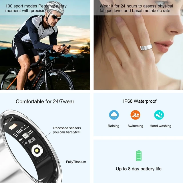 Alt view image 7 of 7 - Smart Ring for Women Men Health Tracker Ring No APP Fee 7-Day Battery Life IP68 Waterproof Sleep Step Monitor(Silver, 7)