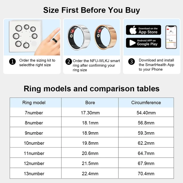 Alt view image 4 of 7 - Smart Ring for Women Men Health Tracker Ring No APP Fee 7-Day Battery Life IP68 Waterproof Sleep Step Monitor(Silver, 7)