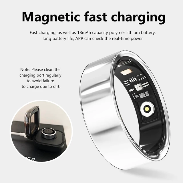 Alt view image 3 of 7 - Smart Ring for Women Men Health Tracker Ring No APP Fee 7-Day Battery Life IP68 Waterproof Sleep Step Monitor(Silver, 7)