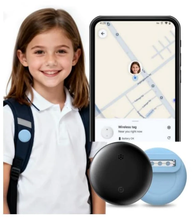 Main image of GPS Tracker for Kids, Android Only, Google Find Hub, Pin Case No monthly fee; pin silicone case; for backpacks, clothing, school bags & elderly belongings