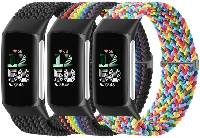 Main image of Braided Solo Loop Bands Compatible with Fitbit Charge 6/Charge 5, 3 Pack Adjustable Stretchy Wristbands Soft Woven Nylon Replacement for Fitbit Charge 5/Charge 6 Tracker Smart Watch for Women Men
