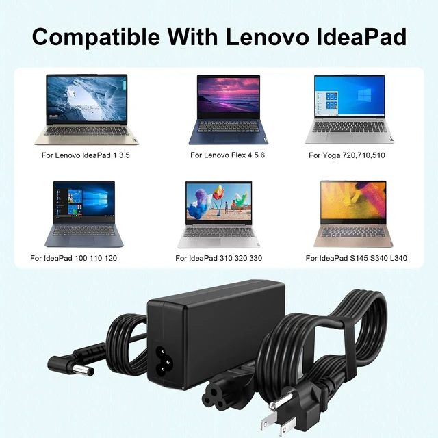 Alt view image 6 of 7 - 65W Charger Compatible with Lenovo IdeaPad 1 3 5 1-14 1-15 1-17 3-14 3-15 5-14, IdeaPad 110 110S 310 320 330 330s 510 520 530s 710s S145 S340 S540 L340 V14 V15 V17,Flex 4 5 6 14 15 Adapter