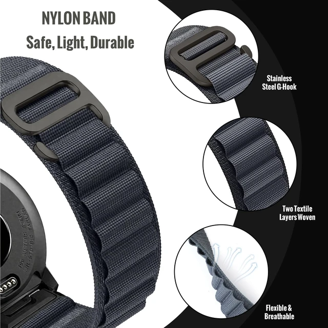 Alt view image 3 of 6 - Nylon Strap for Garmin Instinct 2/3 45mm, Fits Solar Tactical Tide Esport Nylon band weighs 10g,with triple durable fasteners suitable for 140-190mm wrists,316 steel spring rod & disassembly tool