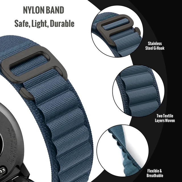 Alt view image 3 of 7 - Nylon Strap for Garmin Instinct 2/3 45mm, Fits Solar Tactical Tide Esport Nylon band weighs 10g,with triple durable fasteners suitable for 140-190mm wrists,316 steel spring rod & disassembly tool