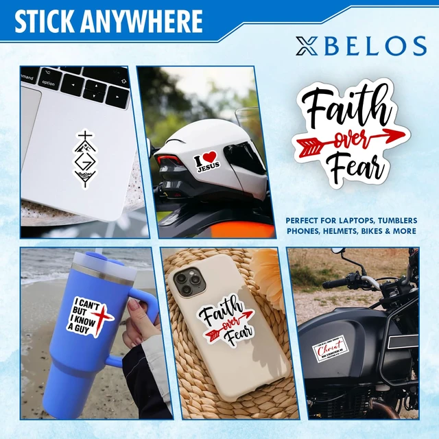 Alt view image 5 of 7 - 15 PCS Christian Stickers 2 Inch Jesus Faith Over Fear WWJD Saint Benedict Medal Catholic Religious Vinyl Decals Pack, Bible Verse Laptop Water Bottle Phone Stickers Christian Gifts (2 Inches)