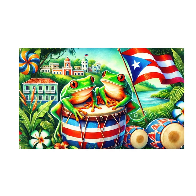 Alt view image 2 of 7 - Puerto Rico Flag Banner 71x43 in Tropical Island Decor Caribbean Festival Decor, Puerto Rico Wall Backdrop for Home, Fiesta and Photo Booth, Tropical Island Scene