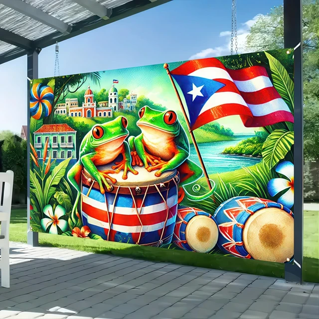 Alt view image 3 of 7 - Puerto Rico Flag Banner 71x43 in Tropical Island Decor Caribbean Festival Decor, Puerto Rico Wall Backdrop for Home, Fiesta and Photo Booth, Tropical Island Scene