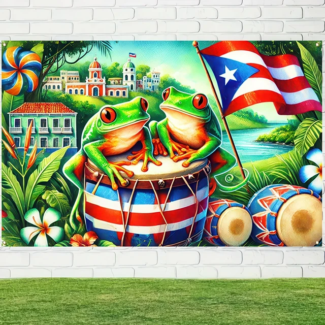 Alt view image 4 of 7 - Puerto Rico Flag Banner 71x43 in Tropical Island Decor Caribbean Festival Decor, Puerto Rico Wall Backdrop for Home, Fiesta and Photo Booth, Tropical Island Scene
