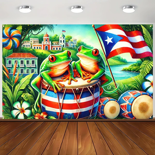 Alt view image 5 of 7 - Puerto Rico Flag Banner 71x43 in Tropical Island Decor Caribbean Festival Decor, Puerto Rico Wall Backdrop for Home, Fiesta and Photo Booth, Tropical Island Scene