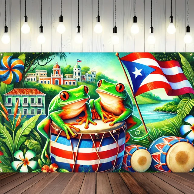 Alt view image 6 of 7 - Puerto Rico Flag Banner 71x43 in Tropical Island Decor Caribbean Festival Decor, Puerto Rico Wall Backdrop for Home, Fiesta and Photo Booth, Tropical Island Scene