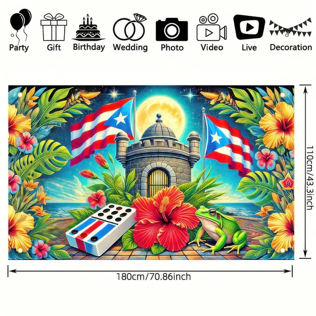 Alt view image 2 of 6 - Puerto Rico Flag Banner 71x43 in Caribbean Festival Decor Puerto Rico Wall Backdrop, Caribbean Festival Decor for Fiesta, Home and Photo Booth, Puerto Rico Flag Artwork