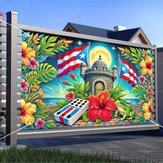 Alt view image 4 of 6 - Puerto Rico Flag Banner 71x43 in Caribbean Festival Decor Puerto Rico Wall Backdrop, Caribbean Festival Decor for Fiesta, Home and Photo Booth, Puerto Rico Flag Artwork