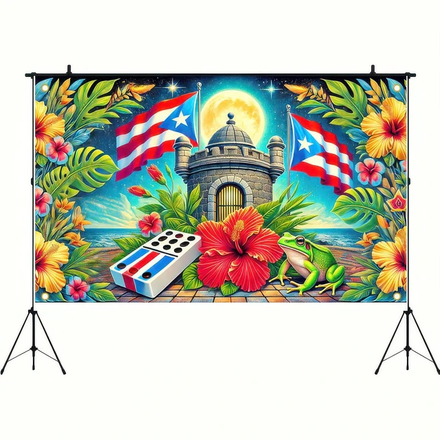 Alt view image 3 of 6 - Puerto Rico Flag Banner 71x43 in Caribbean Festival Decor Puerto Rico Wall Backdrop, Caribbean Festival Decor for Fiesta, Home and Photo Booth, Puerto Rico Flag Artwork