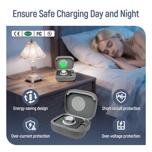 Alt view image 3 of 7 - Wireless Charging Case for Oura Ring gen5 4 3 Charger 1000mAh 1000mAh Portable Travel Chargering Station Fits All-Sized Ring Gen 5 Gen 4 Gen 3 (Official Charger NOT Included)