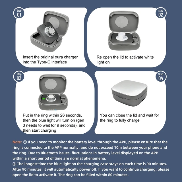 Alt view image 7 of 7 - Wireless Charging Case for Oura Ring gen5 4 3 Charger 1000mAh 1000mAh Portable Travel Chargering Station Fits All-Sized Ring Gen 5 Gen 4 Gen 3 (Official Charger NOT Included)